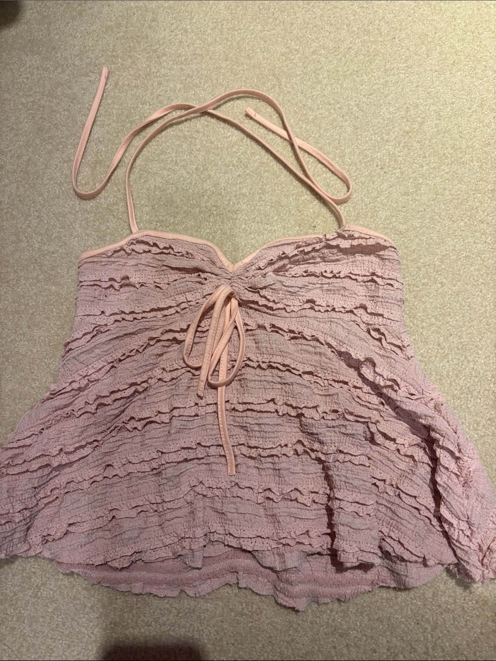 Womens Blush Pink Ruffle Halter Camisole